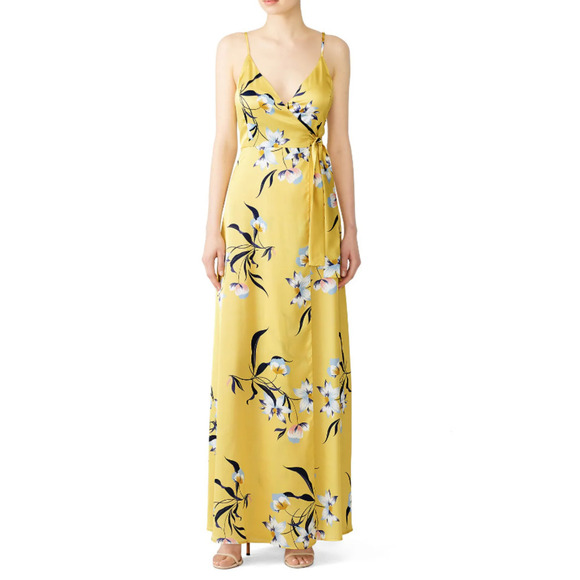 Amanda Uprichard Mccanna Dress Honeysuckle Wrap Maxi Yellow Floral Print XS - Picture 1 of 16